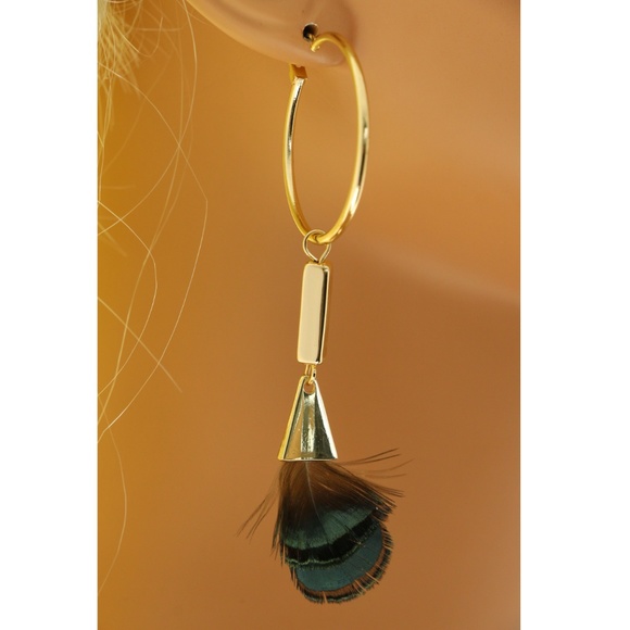 Express Feather Dangle-Earrings Gold/Brown NWT - Picture 4 of 4